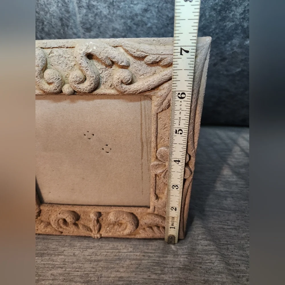 Vintage‎ STONE RESIN PICTURE FRAME 4.5 x 4.5 Photo Swirl Sand Flowers Easel